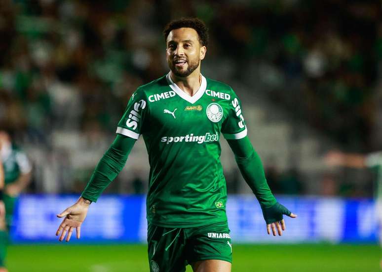 Felipe Anderson (Palmeiras) celebrando seu gol contra o Juventude, no dia 02.11.2025 