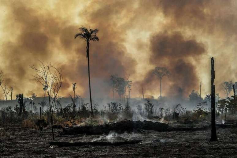 Imagem registrada em 27 de outubro, mostra queimadas , em Santo Antônio do Matupi, no sul do Amazonas
