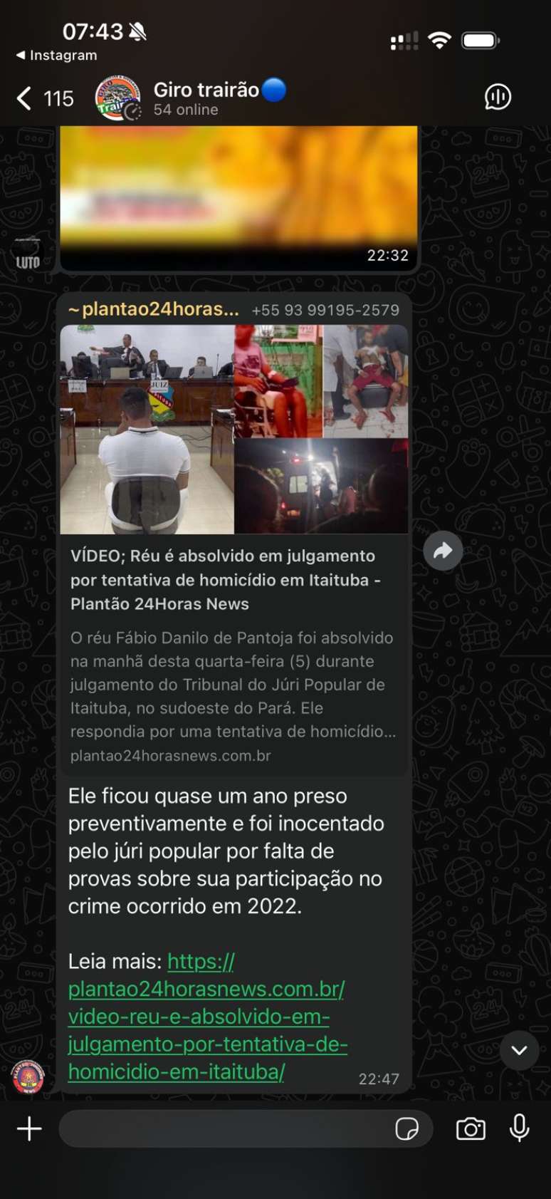 Um dos grupos de WhatsApp em que os moradores se informam na cidade