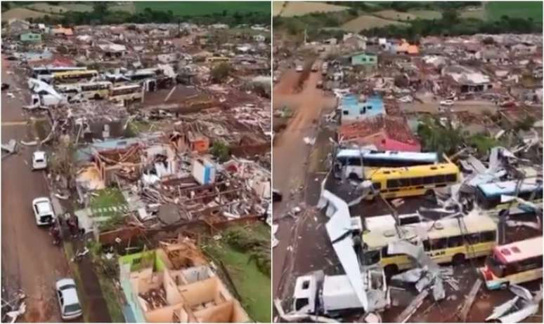Cidade de Rio Bonito do Iguaçu, no Paraná, está devastada após tornado que atingiu a região na última sexta-feira, 7