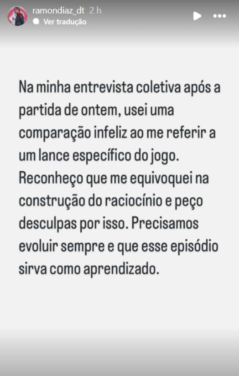 Técnico pediu desculpas após fala machista em coletiva