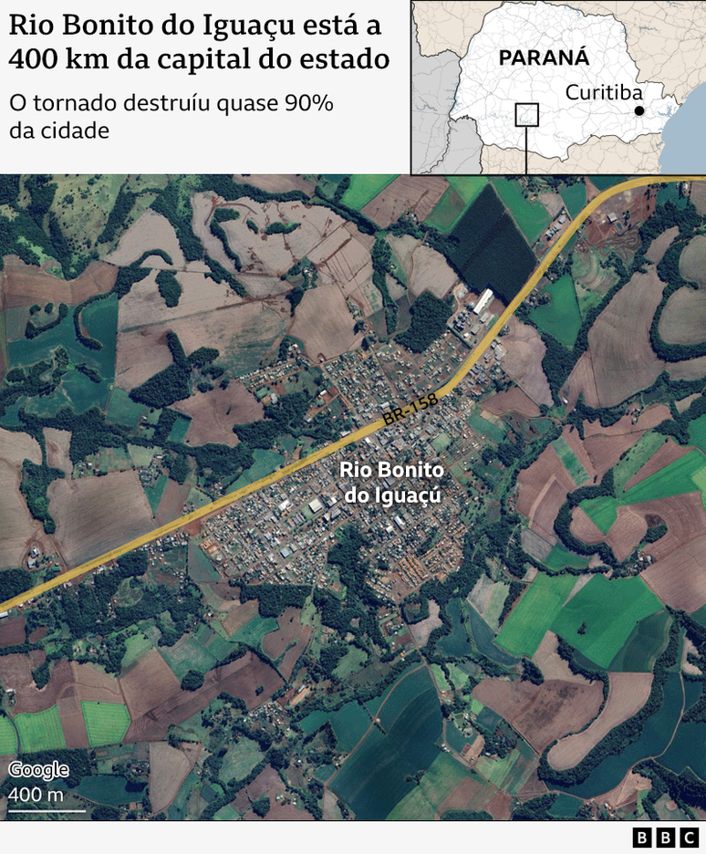 Mapa mostra localização de Rio Bonito do Iguaçu