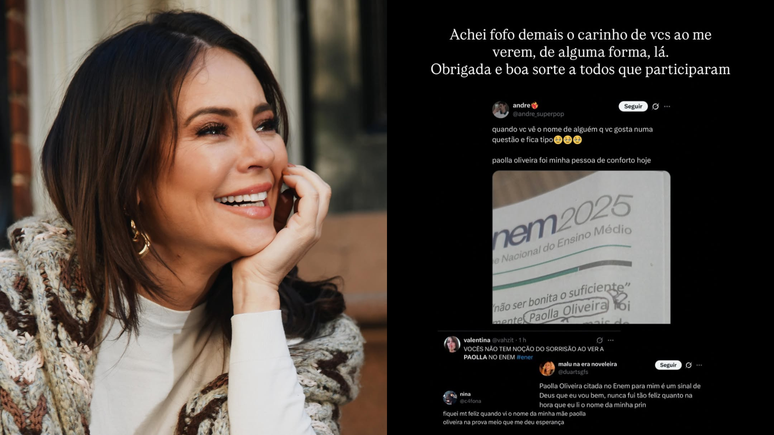 Paolla Oliveira agradece 'carinho' ap&oacute;s ser citada em pergunta no Enem