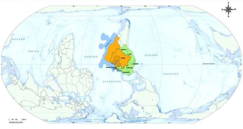IBGE divulga mapa-múndi invertido destacando o Pará como centro do mundo