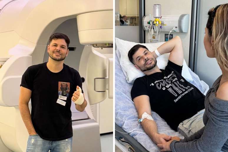 Jonas antes de realizar exame | Jonas fazendo quimioterapia