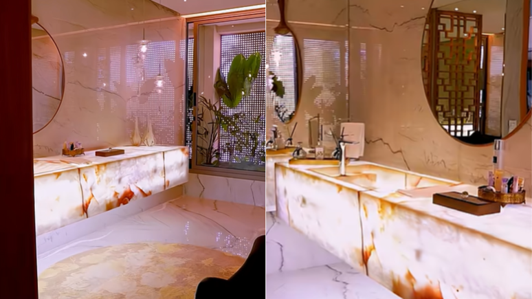 The bathroom in Andrea Mota's mansion is as big as the party room