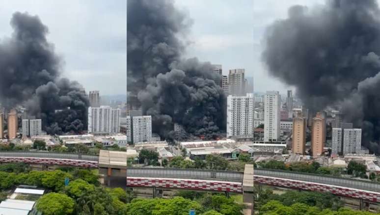 Galpão no Brás foi atingido por incêndio na tarde desta sexta-feira, 14