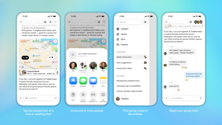 A nova função do ChatGPT permite criar grupos de até 20 pessoas (Reprodução/OpenAI)