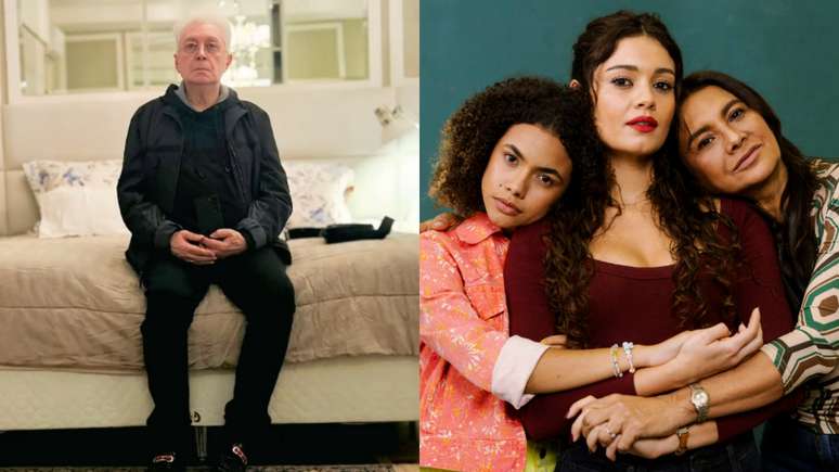 Aguinaldo Silva, Joélly (Alana Cabral), Gerluce (Sophie Charlotte) e Lígia (Dira Paes) de Três Graças (Reprodução/Instagram/Divulgação/TV Globo)