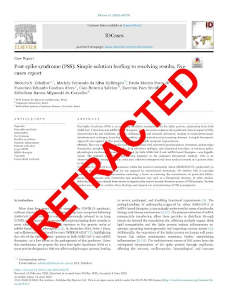 O artigo de Zeballos, Cardoso e Paulo de Melo foi retratado pela editora cinco meses após a publicação