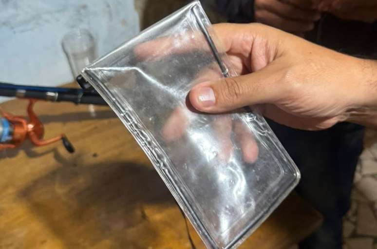 The cell phone was in a plastic protective case.