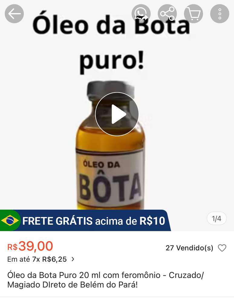 Al&eacute;m das bancas do Ver-o-Peso, o Terra identificou an&uacute;ncios em plataformas de venda online oferecendo o suposto &ldquo;&oacute;leo legitimo&rdquo;
