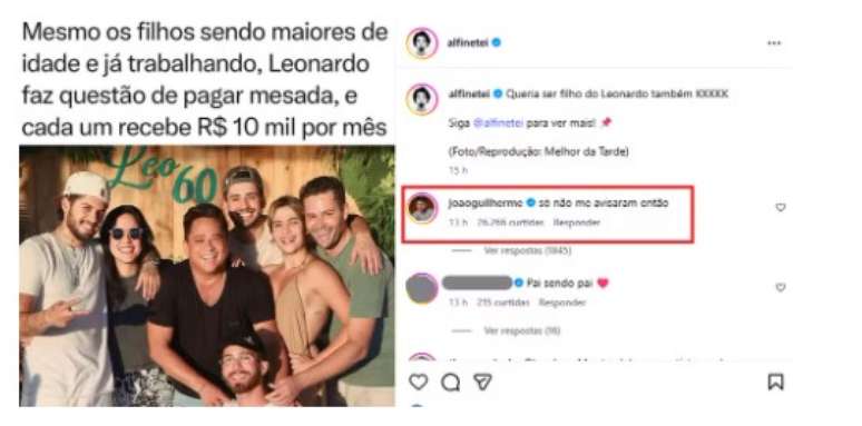 Reação de João Guilherme em página de fofoca