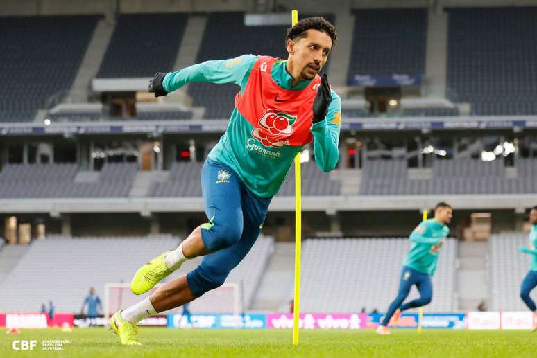 Marquinhos durante treino pela Seleção Brasileira na Decathlon Arena, em Lille –