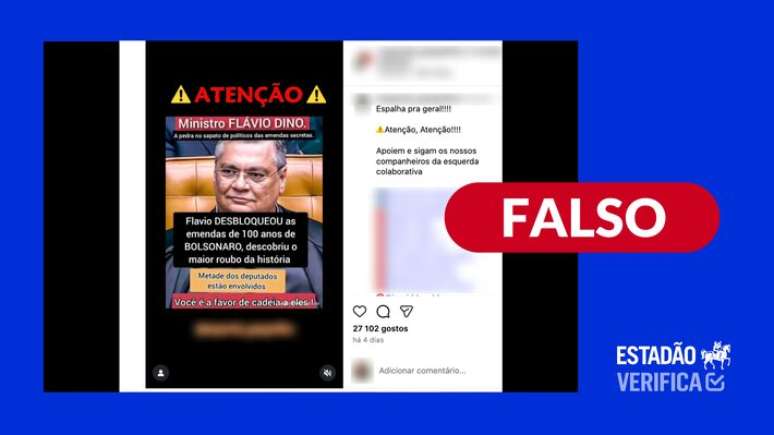 Segundo o STF, não existe decisão específica de Flávio Dino sobre emendas de Jair Bolsonaro.