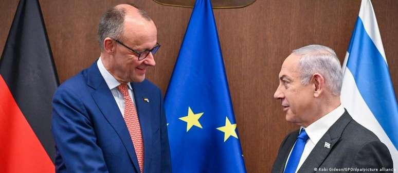 O atual chanceler federal da Alemanha, Friedrich Merz, e o premiê de Israel, Benjamin Netanyahu, durante encontro em 2024