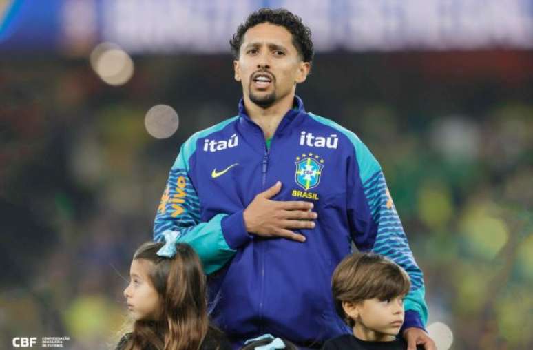 Marquinhos durante treino pela Seleção Brasileira na Decathlon Arena, em Lille –