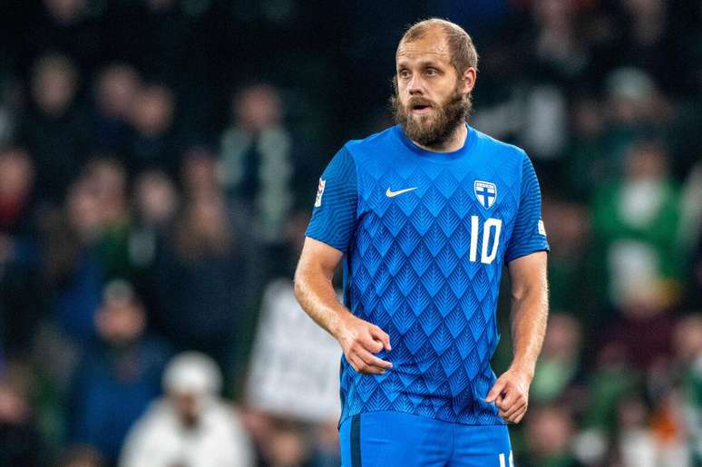 Teemu Pukki (Finlândia) durante jogo contra a Irlanda, no dia 14.11.2024
