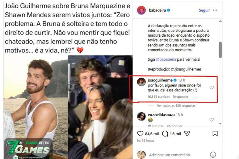 João Guilherme reage a suposta declaração