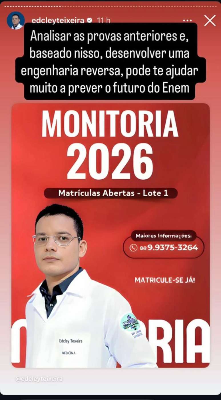 Edcley Teixeira vende monitorias para o Enem nas redes sociais