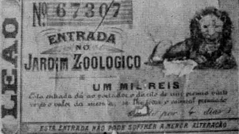 T&iacute;quete de entrada de 1896 no jardim zool&oacute;gico do Rio que autorizava o visitante a participar de rifa