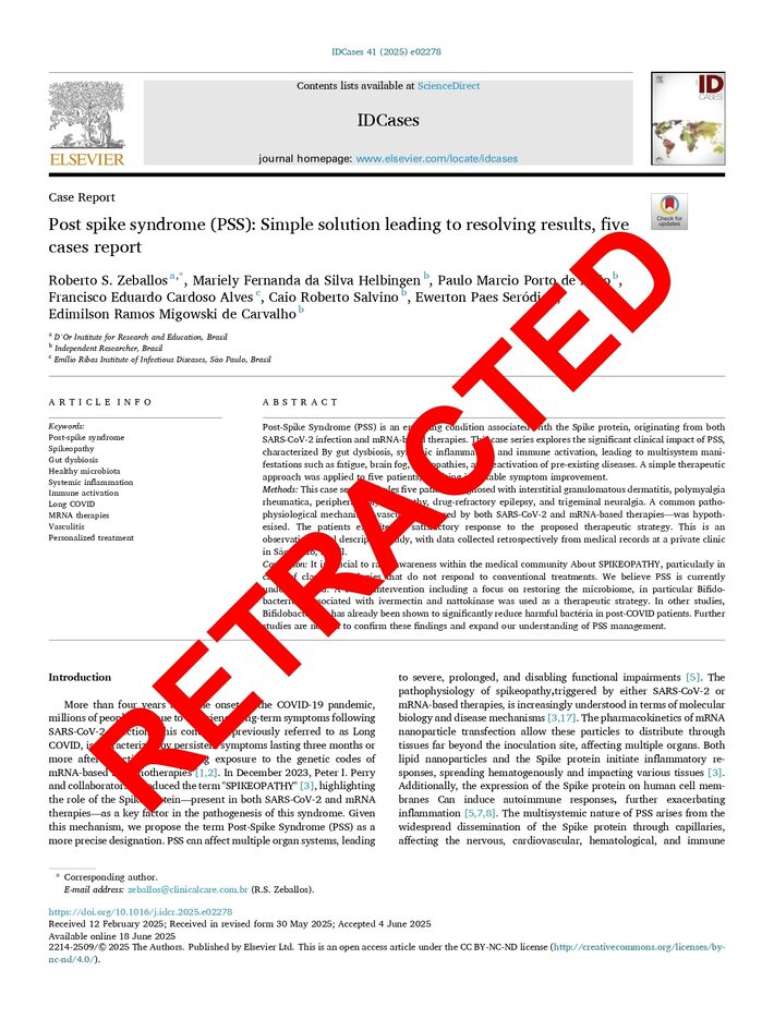 O artigo de Zeballos, Cardoso e Paulo de Melo foi retratado pela editora cinco meses após a publicação