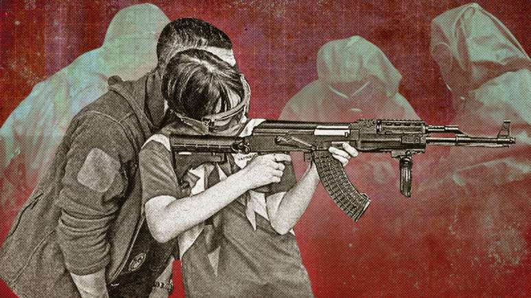 Nos campos militares patri&oacute;ticos da R&uacute;ssia, crian&ccedil;as ucranianas dos territ&oacute;rios ocupados s&atilde;o treinadas pelos soldados profissionais russos