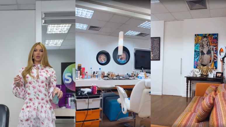 Camarim de Virginia Fonseca em preto e camarim de Eliana em laranja e com objetos pessoais