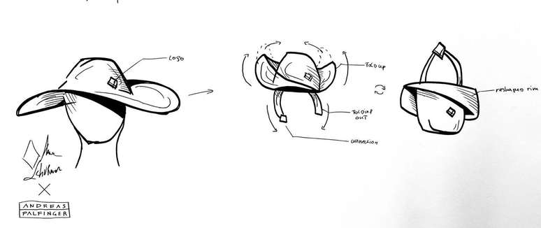 Desenho do prot&oacute;tipo da bolsa-chap&eacute;u criada por Schurmann 