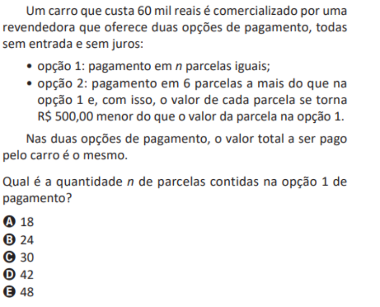 Questão anulada do Enem 2025 sobre parcelamento de carro