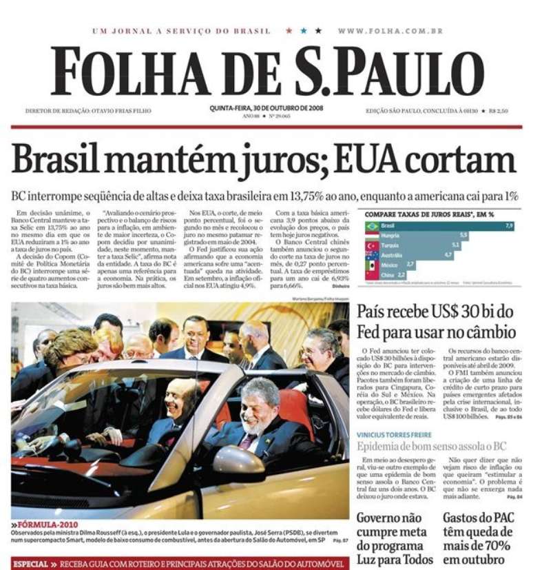 Capa da Folha de S. Paulo com Lula no Salão do Automóvel