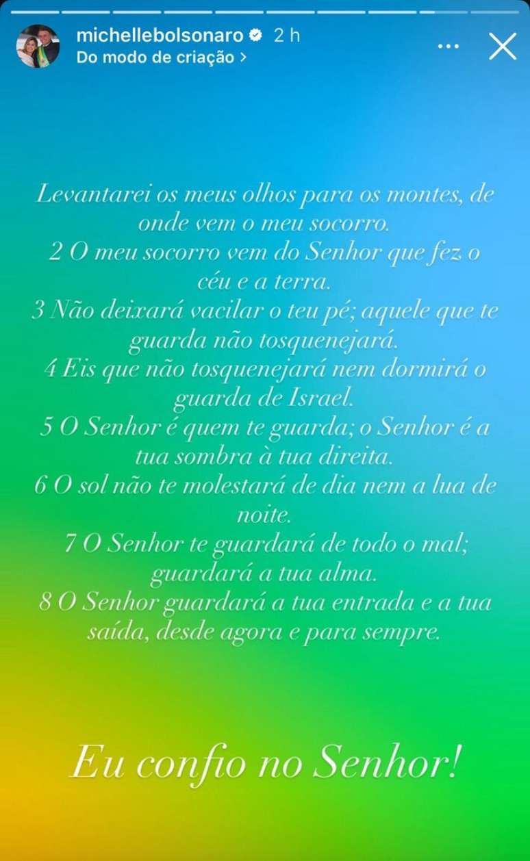Captura de tela de postagem de Michelle Bolsonaro no Instagram