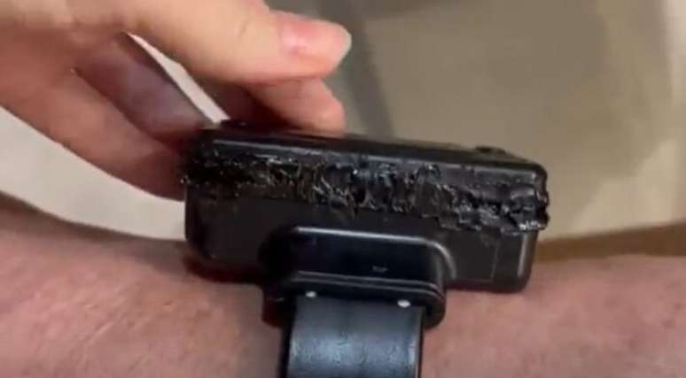 Reprodução vídeo da tornozeleira danificada de Jair Bolsonaro, após tentativa de violação.