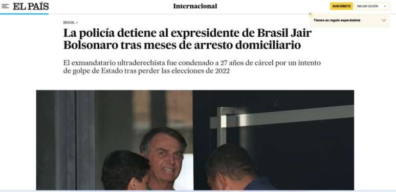 Jornal espanhol tamb&eacute;m noticiou pris&atilde;o de Bolsonaro, assim como relembrou hist&oacute;rico da condena&ccedil;&atilde;o