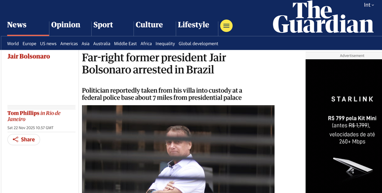 Pris&atilde;o de Bolsonaro ganhou destaque nos jornais internacionais 