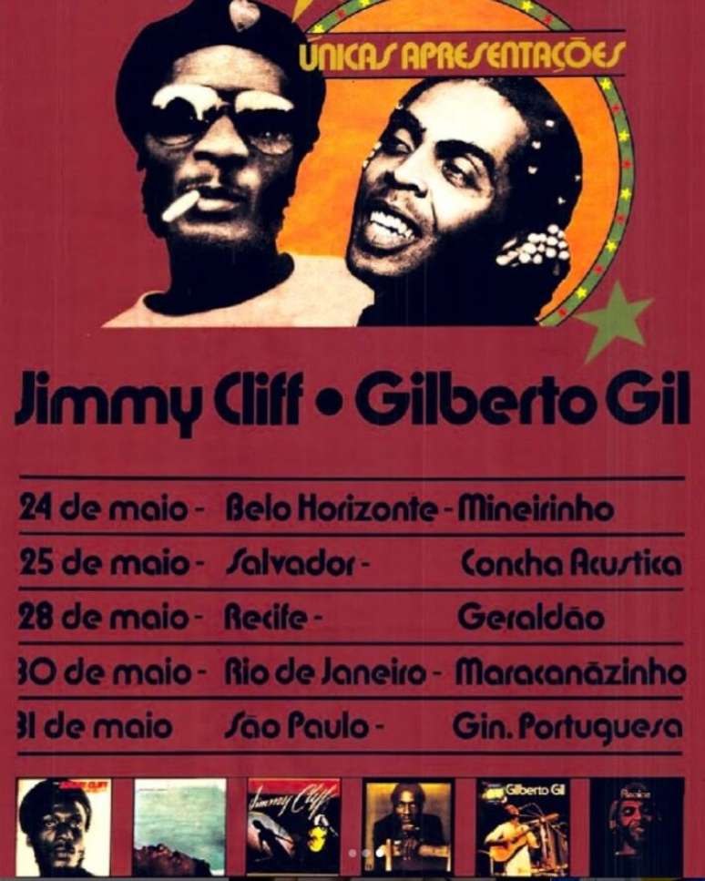 Cartaz da turn&ecirc; de Jimmy Cliff e Gilberto Gil