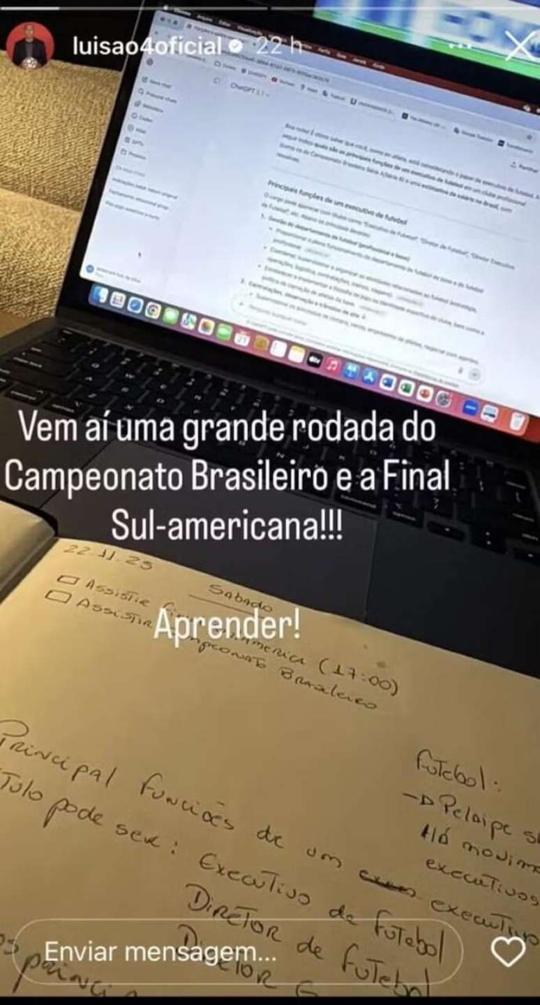 Luis&atilde;o compartilhando seus estudos voltados ao futebol &ndash;