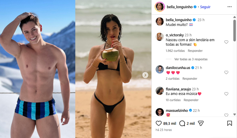 Bella Longuinho mostra antes e depois da transição: ‘Mudei muito?’