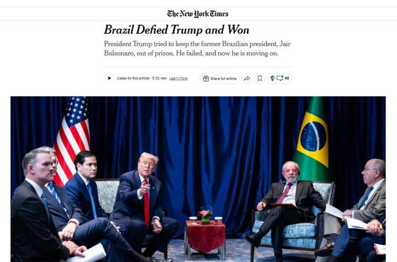 'Brasil desafiou Donald Trump e venceu', diz The New York Times sobre prisão de Bolsonaro