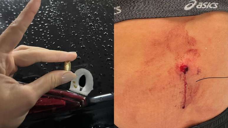 Um dos tiros disparados pelos assaltantes passou passou perto da cabe&ccedil;a de Marcos, enquanto outra bala acertou a lataria do autom&oacute;vel