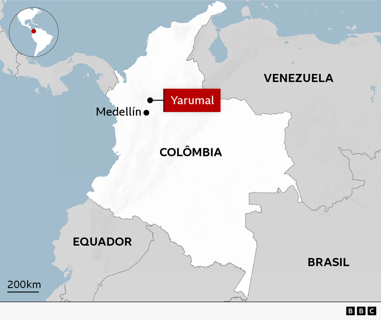 Mapa - Yarumal (Col&ocirc;mbia), localiza&ccedil;&atilde;o da opera&ccedil;&atilde;o policial que regstaou 17 menores da seita Lev Tahor