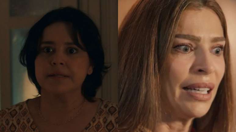 Três Graças (Reproduction/TV Globo) இலிருந்து கிளாடியா (லோரானா மௌசின்ஹோ) மற்றும் அர்மிண்டா (கிரேஸி மஸ்ஸஃபெரா)