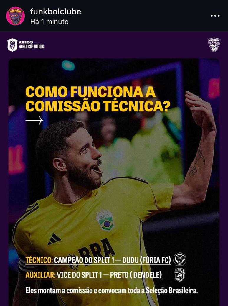 Publica&ccedil;&atilde;o do Funkbol revela comiss&atilde;o t&eacute;cnica do Brasil na Kings Nations &ndash;