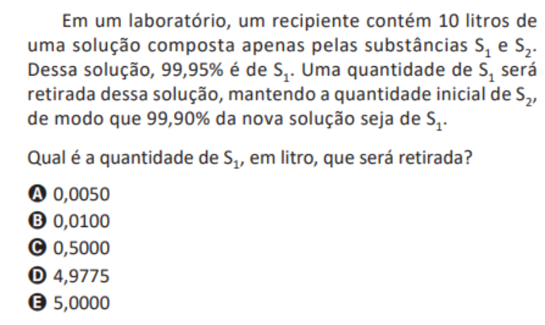 Questão do Enem 2025 sobre solução com concentração