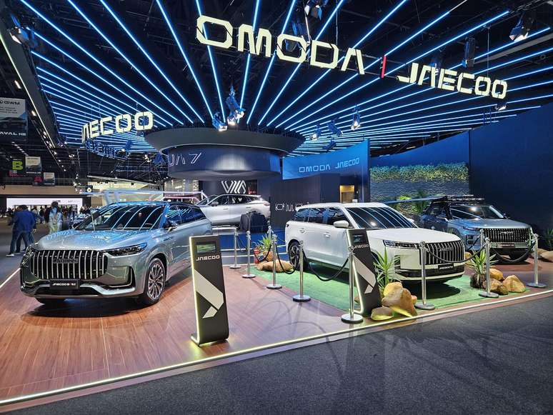 Estande da Omoda Jaecoo, uma das montadoras chinesas no Salão do Automóvel