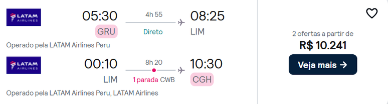 సావో పాలో నుండి లిమా కు విమానాలు