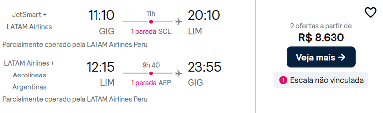 రియో డి జనీరో నుండి లిమాకి టిక్కెట్లు