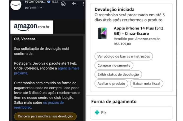 Amazon fez o pedido de reembolso sem autoriza&ccedil;&atilde;o do cliente