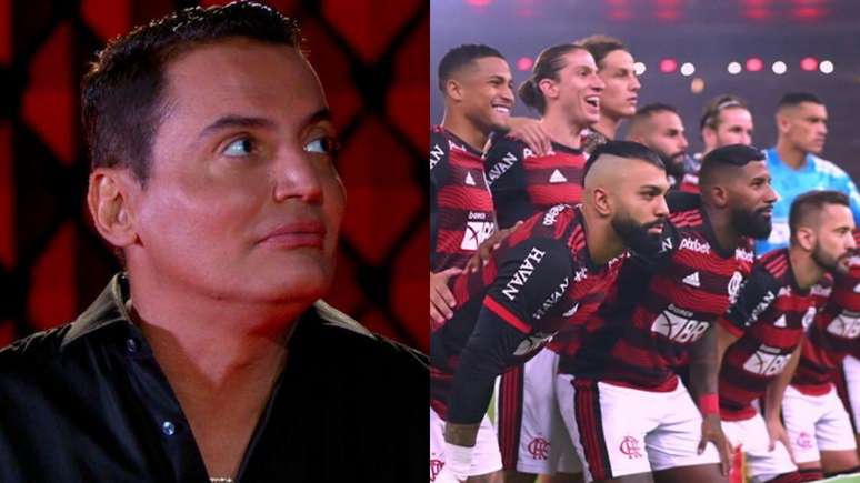 Leo Dias e jogadores do Flamengo (Reprodução/SBT/TV Globo)