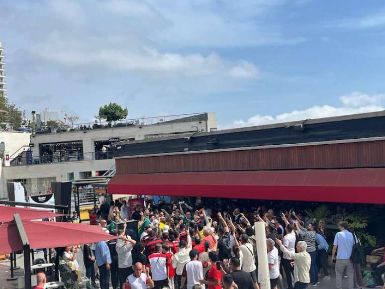 Palmerense and Flamengo fans gather in the streets of Lima, Peru.